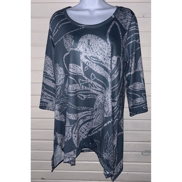 Soft Surroundings Sz MEDIUM Valerie Tunic Scoop Neck Dusty Blue Floral EUC - Picture 3 of 11